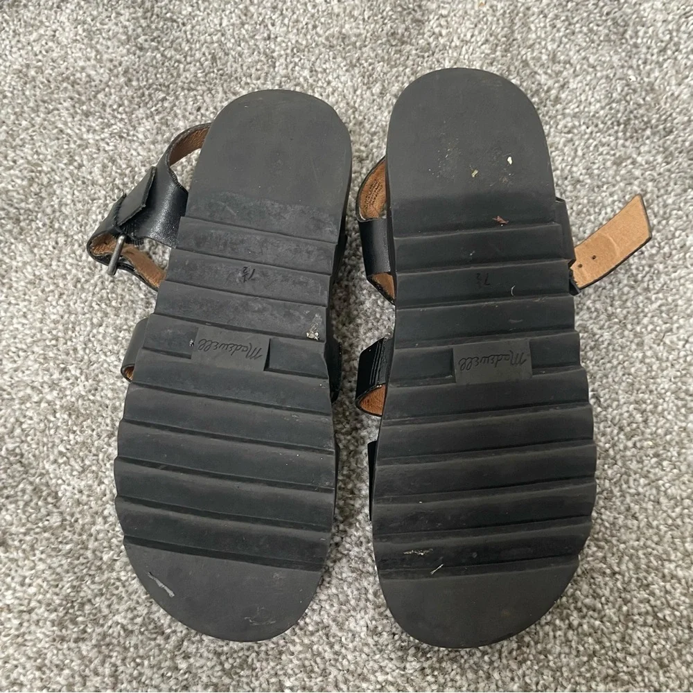Madewell The Addie Sandal Women's 7.5 Black Triple Strap Slingback Chunky Flats